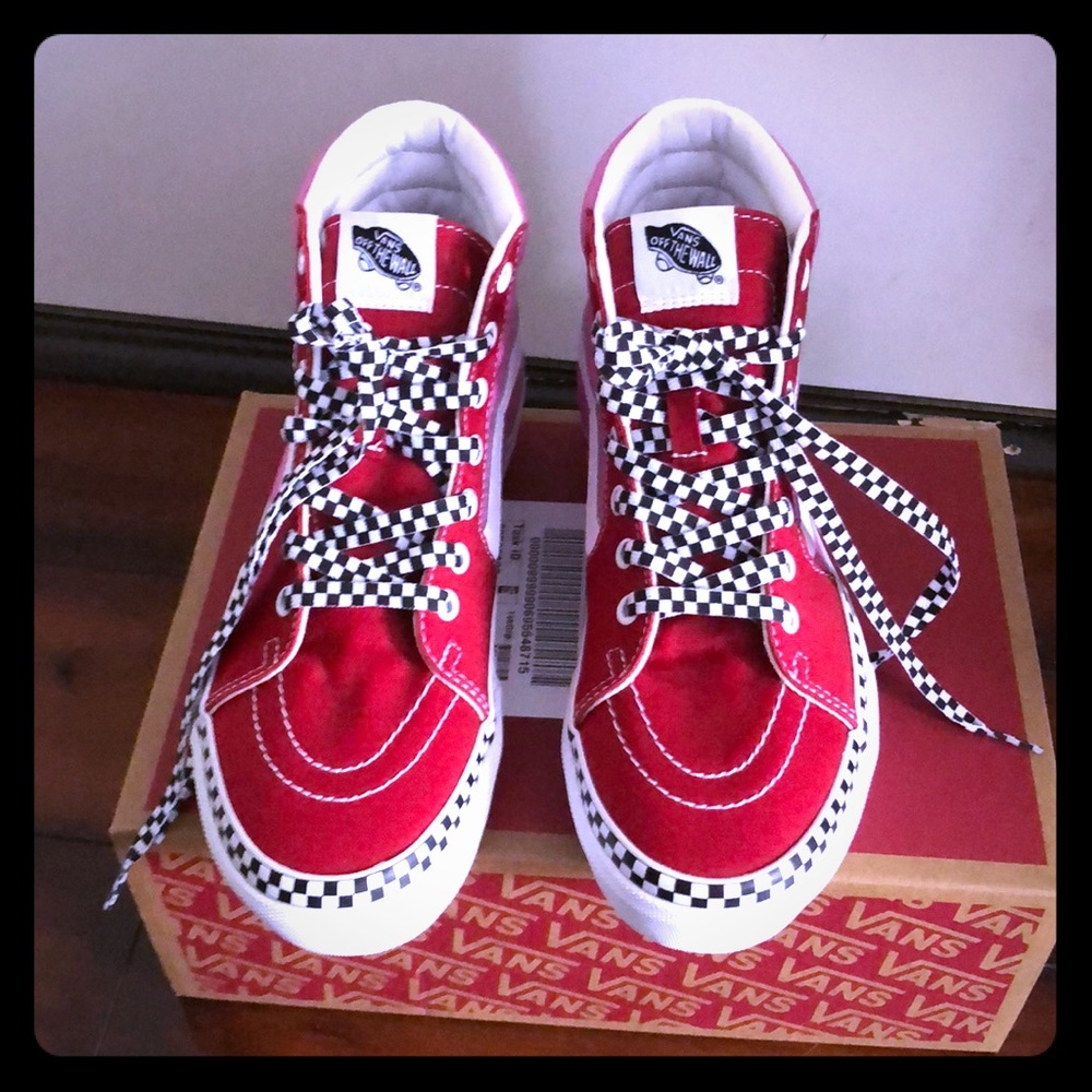 Vans Sk8-Hi Red/Pink/Checkered - 8.5 (w) 7 (m)
